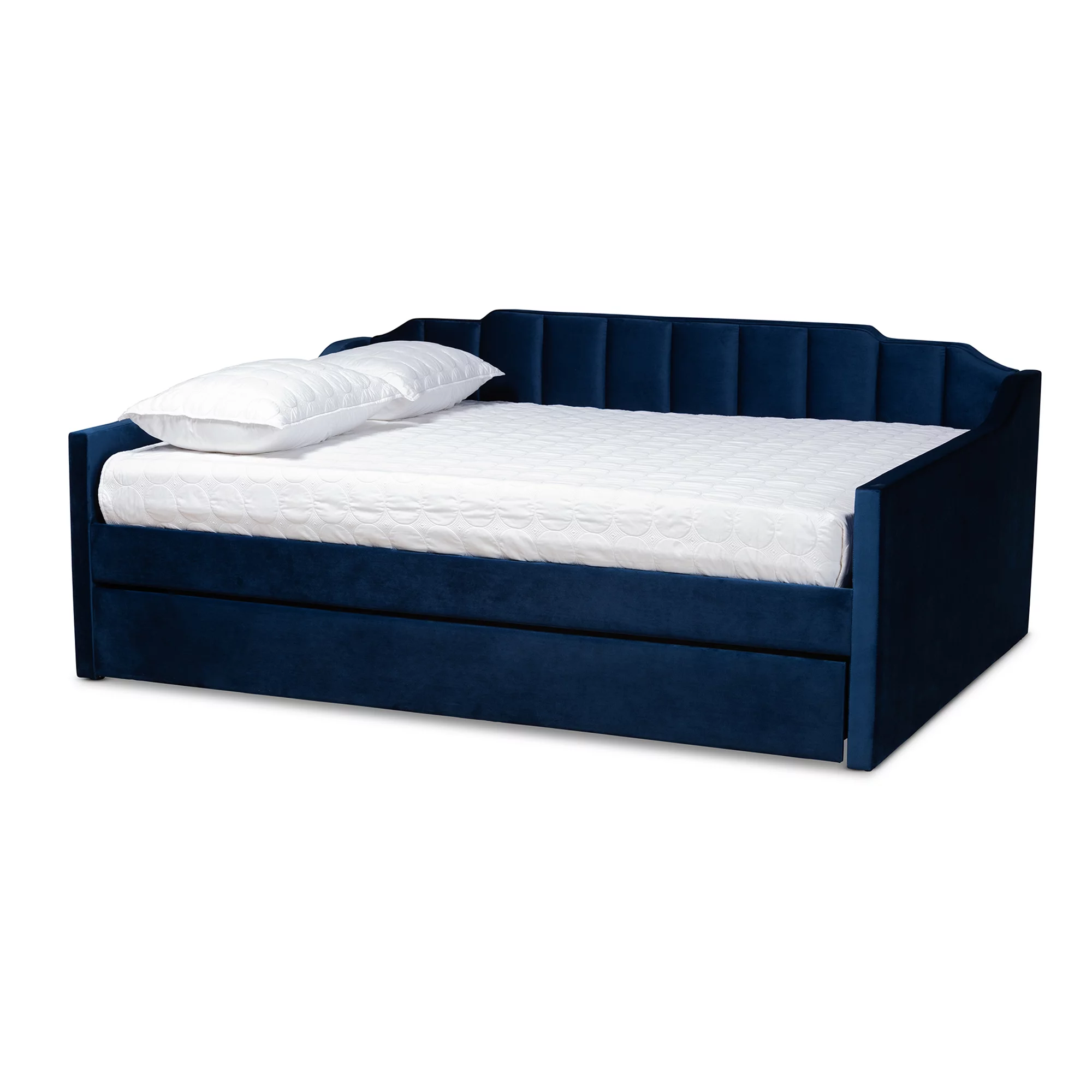 Baxton Studio Lennon Contemporary Engineered Wood with Trundle Daybed, Queen, Navy Blue