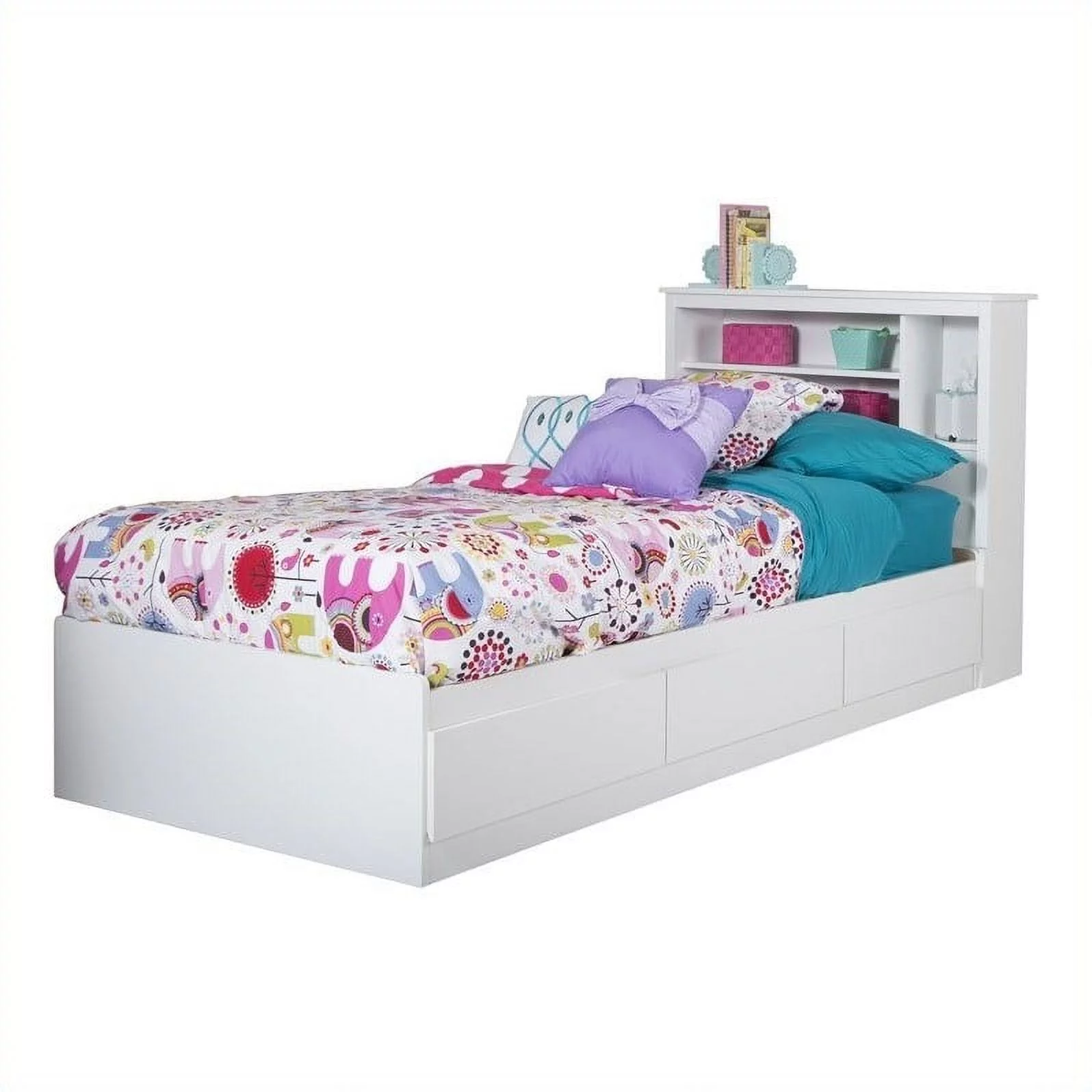 Rosebery Kids Contemporary Twin Mates Bed with 3 Drawers in Pure White