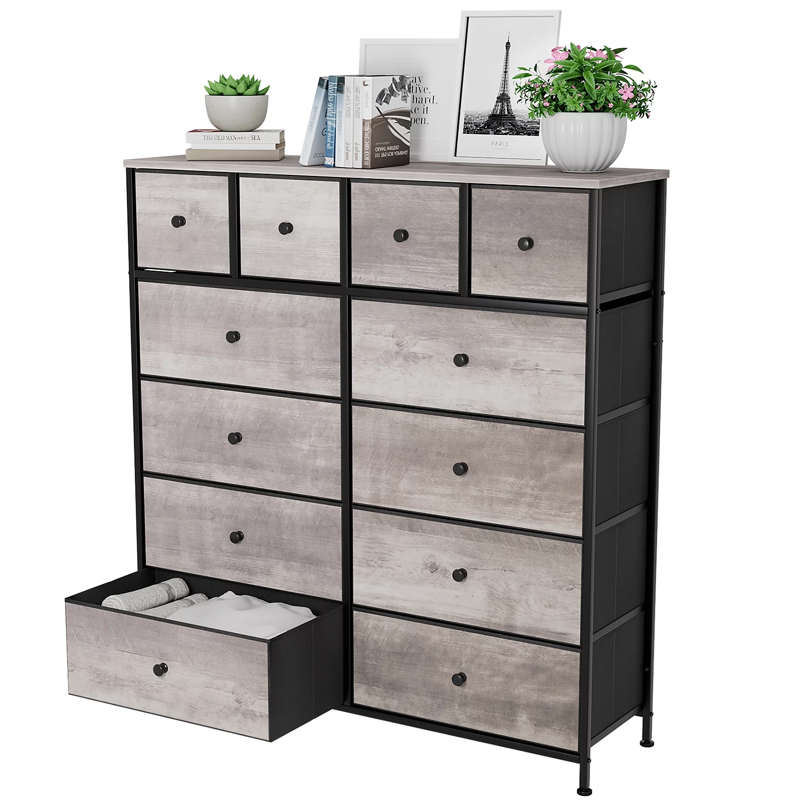 Pirecart 12 Drawer Dressers for Bedroom Fabric Vertical Dresser Tall Chest Organizer