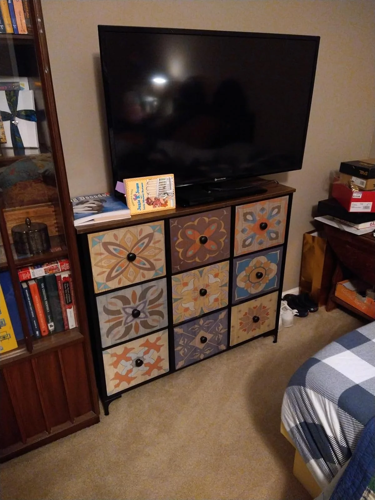 EnHomee 9 Drawer Dressers for Bedroom Furniture Dresser Chest of Drawers Storage Tower with Fabric Drawers & Wooden Top Boho Dresser for Closet Living Room Entryway, Printed