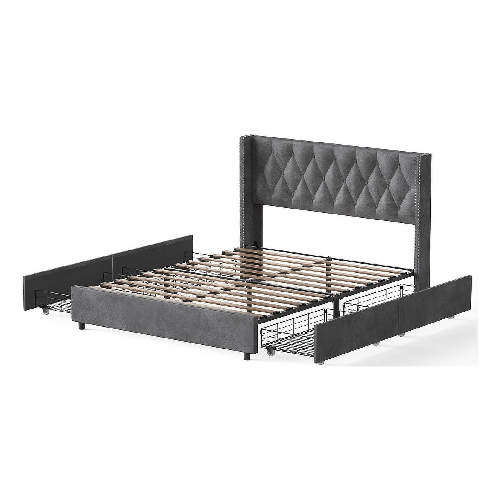Better Home Products Amelia 4-Drawer Velvet Full Size Platform Bed in Gray