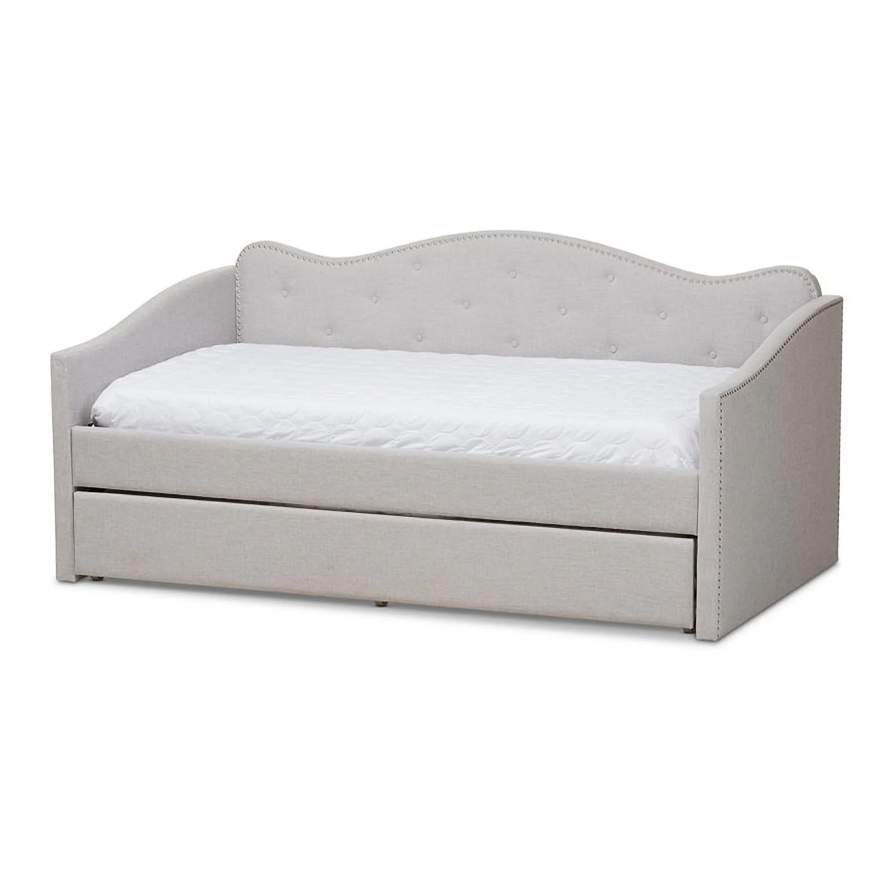 Baxton Studio Kaija Modern and Contemporary Fabric Daybed with Trundle, Beige/Gray