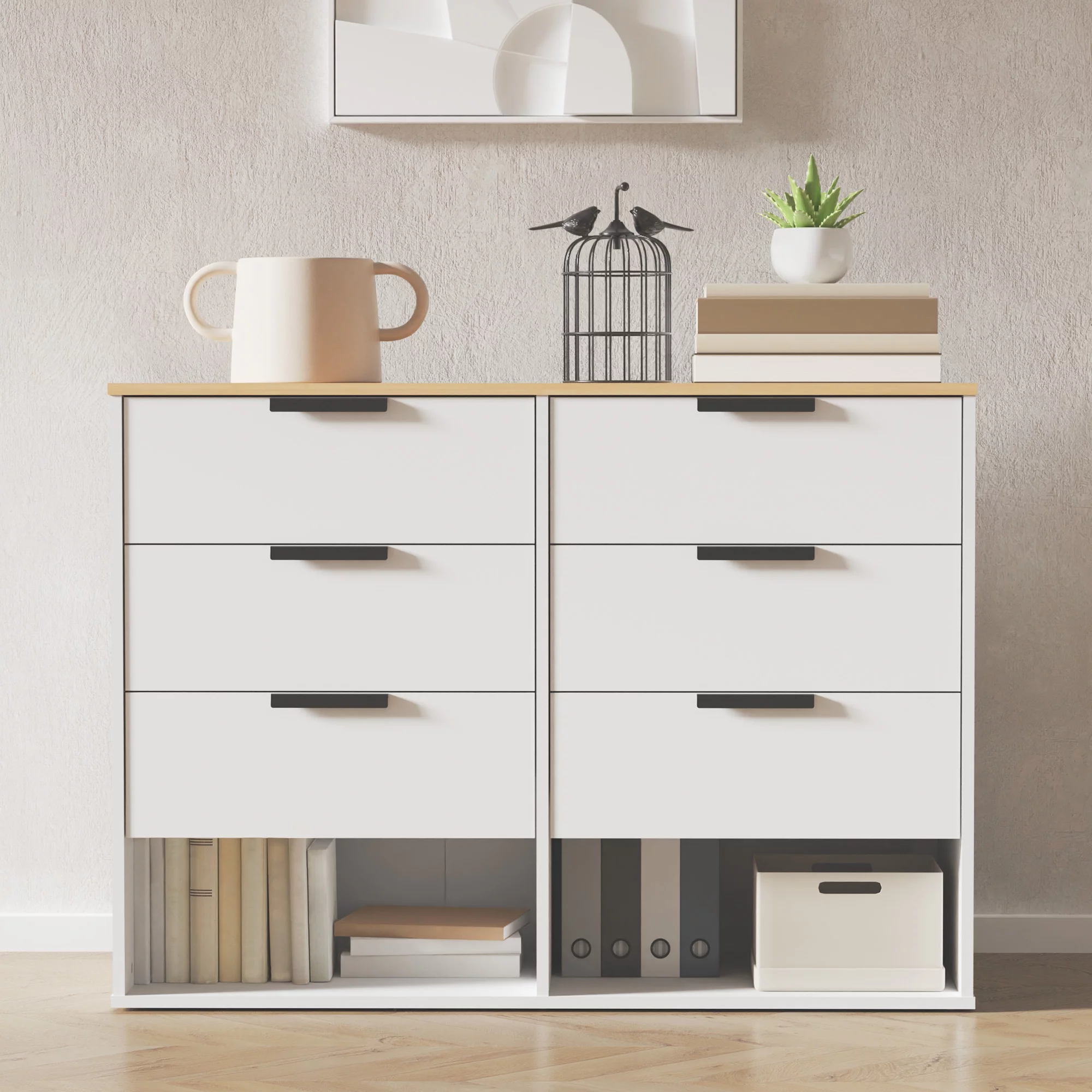 SunsGrove 6 Drawer Dresser for Bedroom, Modern Chest of Drawers, Wood Storage Dresser Cabinet for Living Room, Hallway, and Children's Room, White