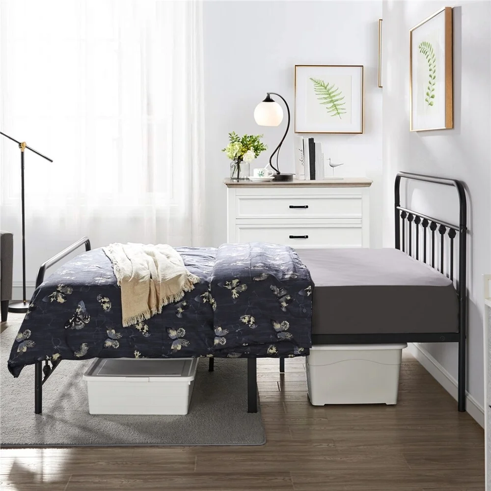 Yaheetech  Metal Bed with High Headboard and Footboard with Storage 77.17