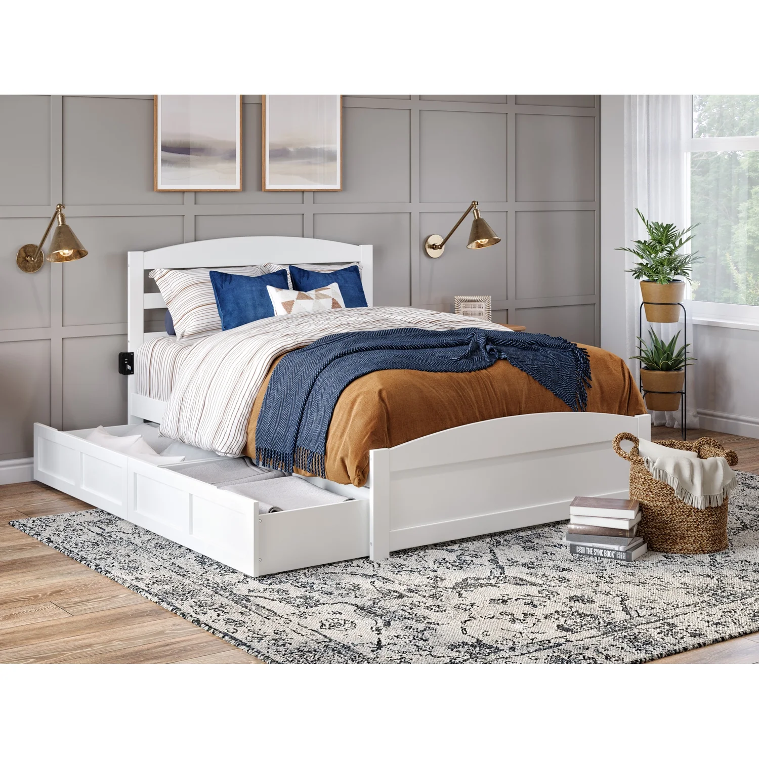 AFI Warren Solid Wood 2-Drawer Storage Full Bed in White