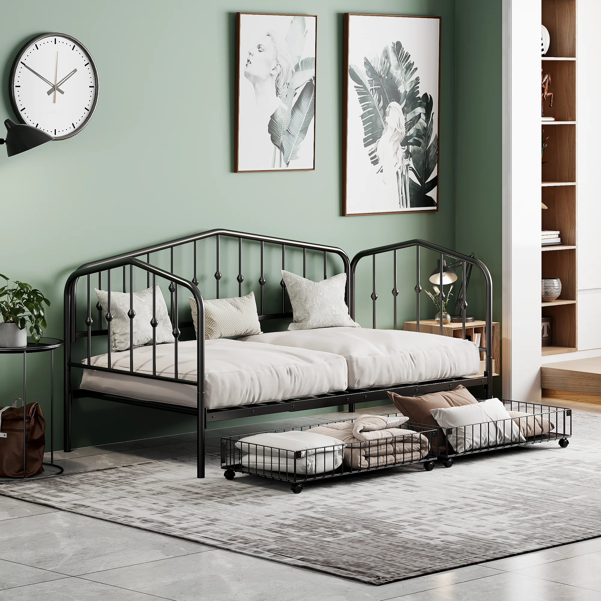 CoSoTower Twin Size Stylish Metal Daybed with 2 Drawers, Black