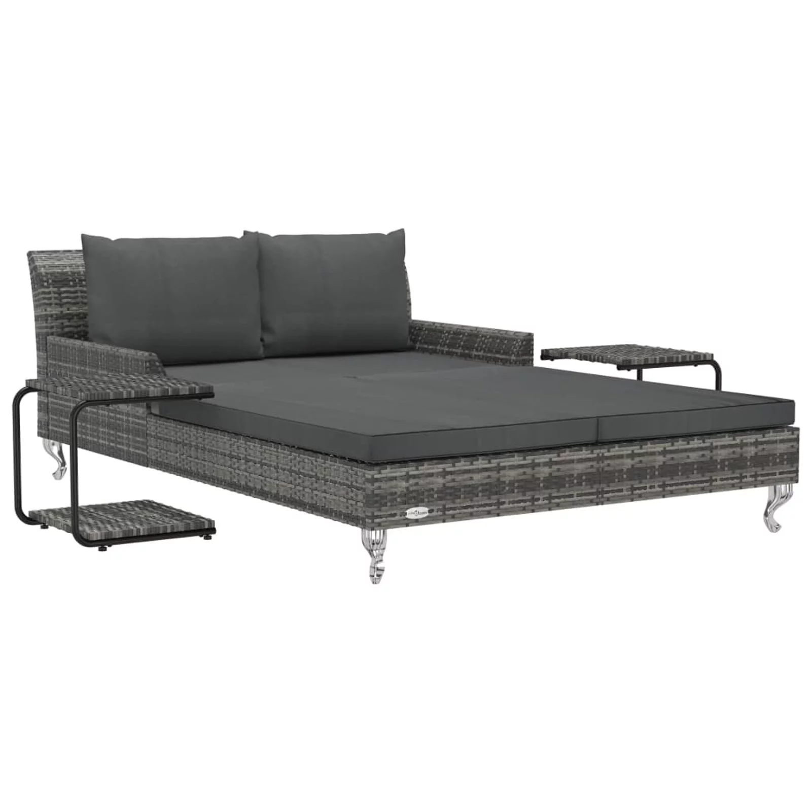 Carevas 2-Person Patio Sun Bed with Cushions Poly Rattan Gray