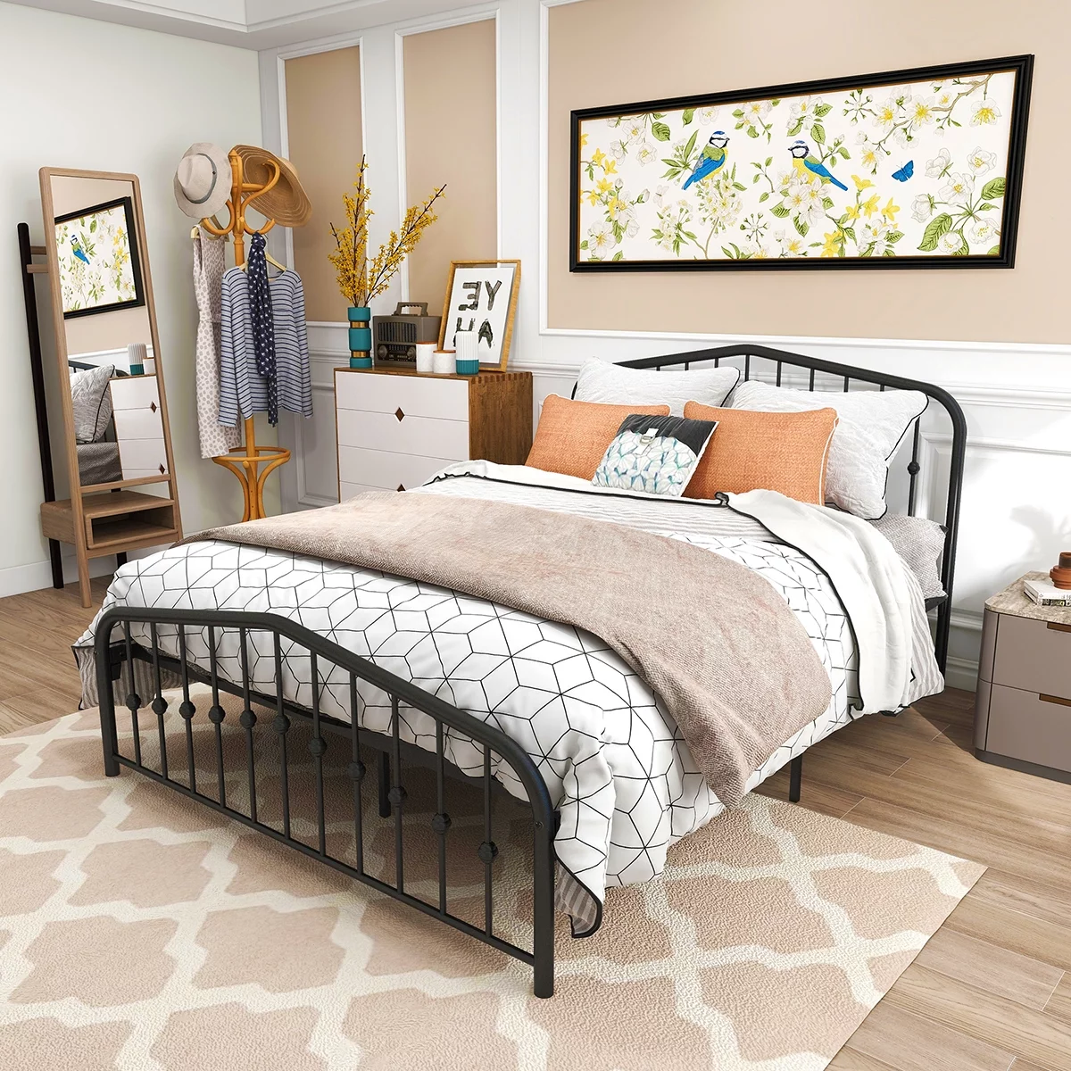 Bangmart Metal Ful Bed Frame with Headboard,Full Size Metal Platform Bed Frame Mattress Foundation For Adult Kids,78x41 in