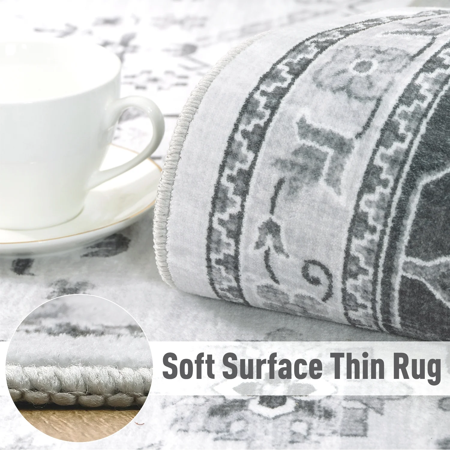 SIXHOME Rugs for Living Room 5'x7' Area Rugs Washable Floor Rugs Soft Distressed Boho Floral Carpet for Bedroom Dining Room Non Slip Indoor Home Decor Gray