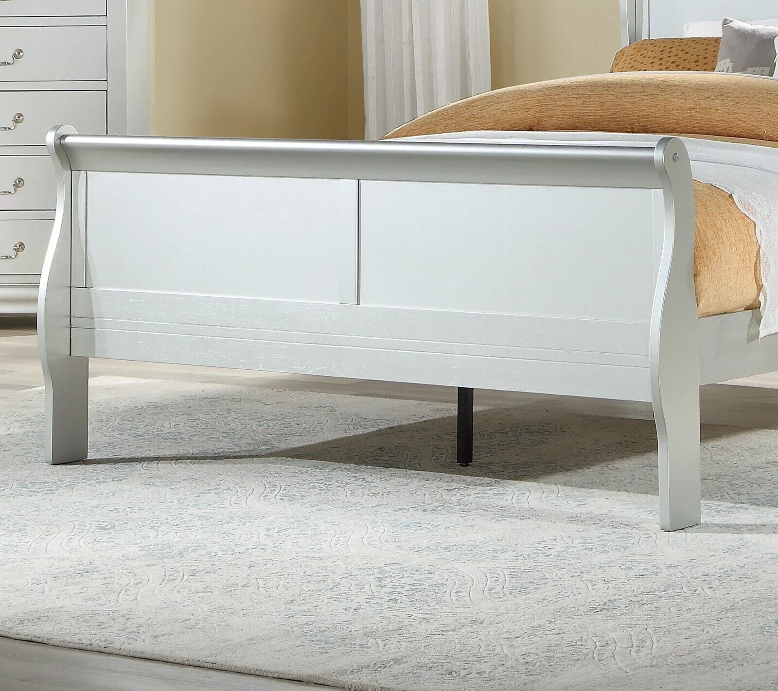 Louis Phillippe Full Bed 1pc Sleigh Panel Bed Platinum Finish Classic Wooden Furniture