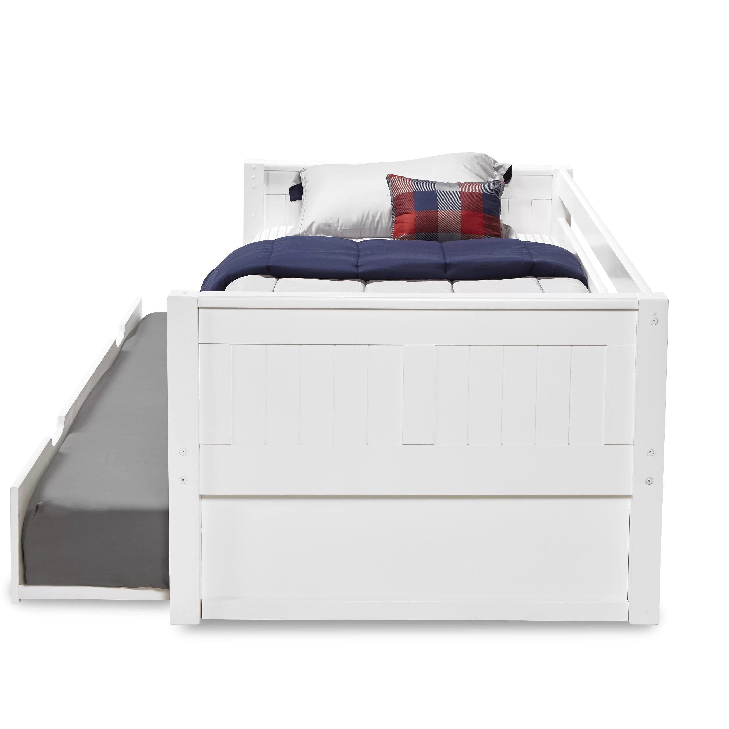 Camaflexi Twin Size Day Bed with Twin Trundle - Panel Headboard - White Finish