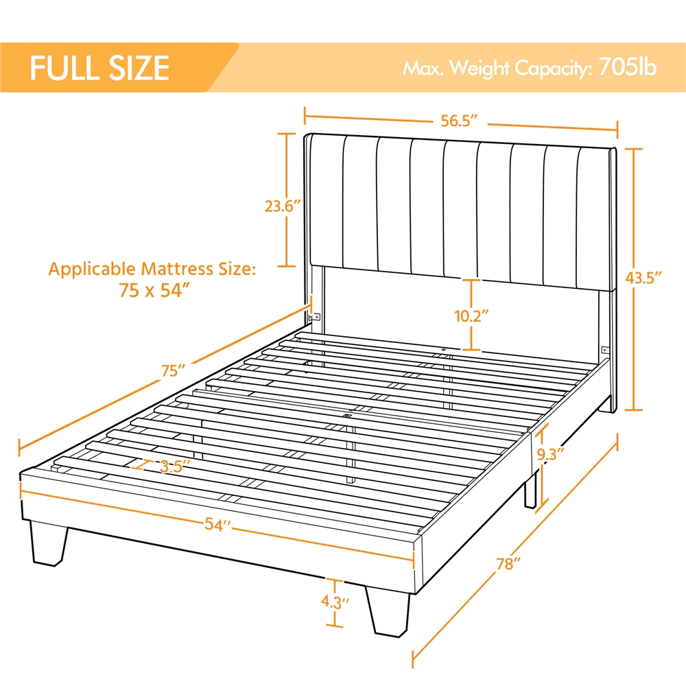 Topeakmart Full Upholstered Bed Frame Wing-Designed Headboard, Navy Blue