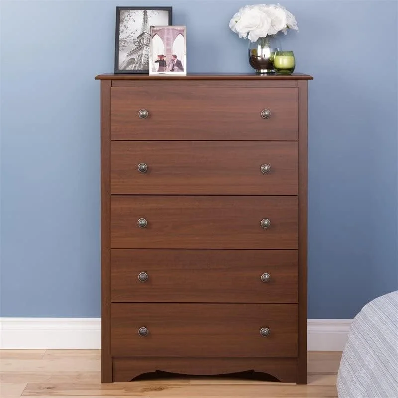 5 Drawers Composite Wood Bedroom Chest In Cherry