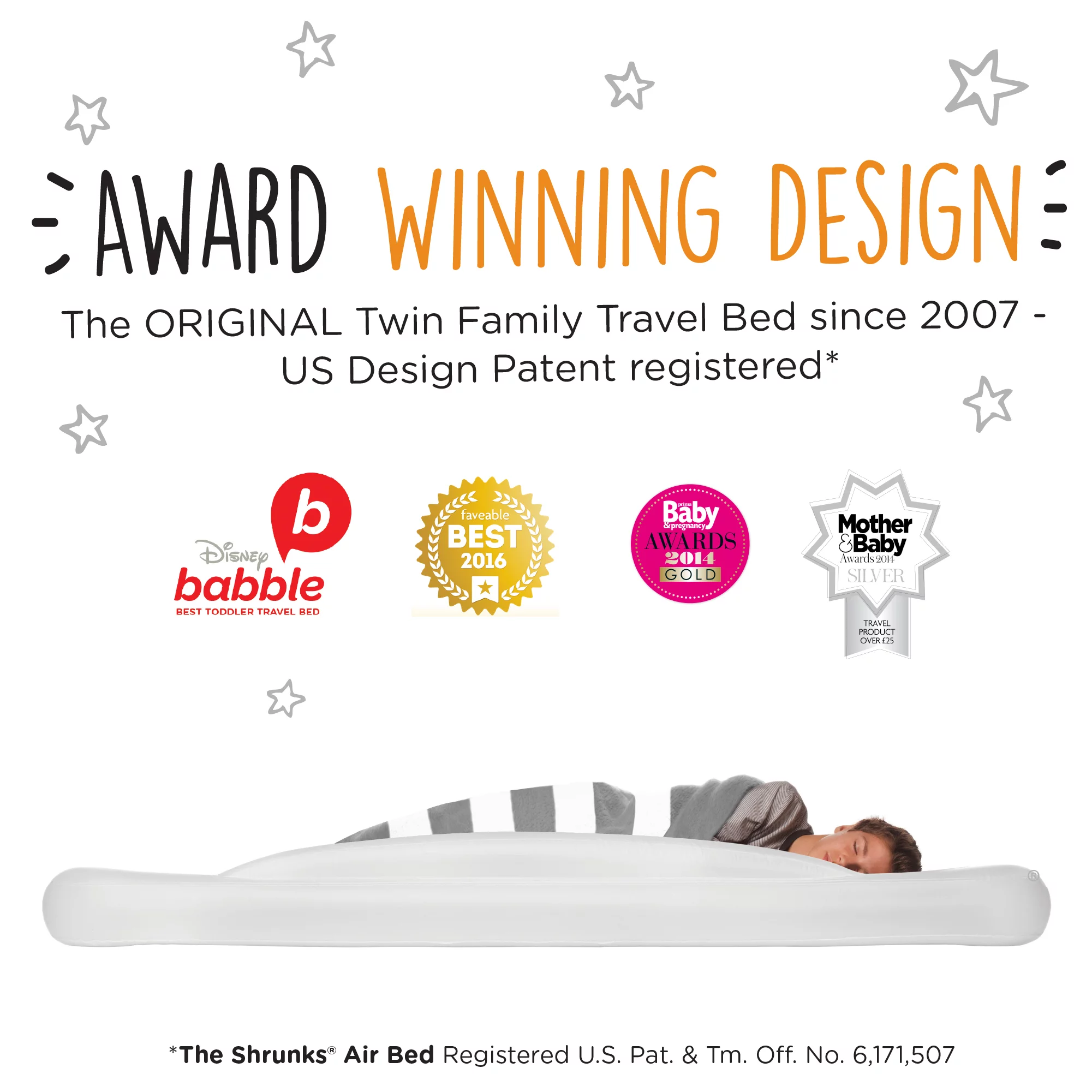 The Shrunks Sleepover Travel Bed Portable Inflatable Air Mattress Bed for Familes for Travel or Home Use, White, Twin Size 78 by 43 inches