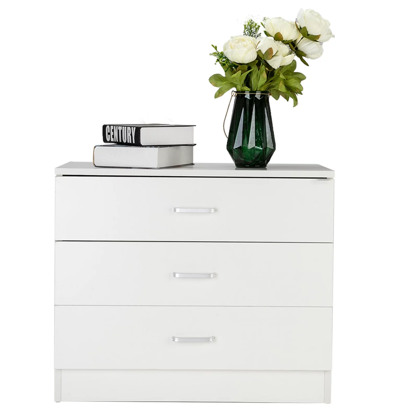 Seizeen 3-Drawer Dresser, White Simple Chest of Drawer for Bedroom, Office File Cabinet Under Desk Storage Drawer, Bedside Nightstand as Side Table
