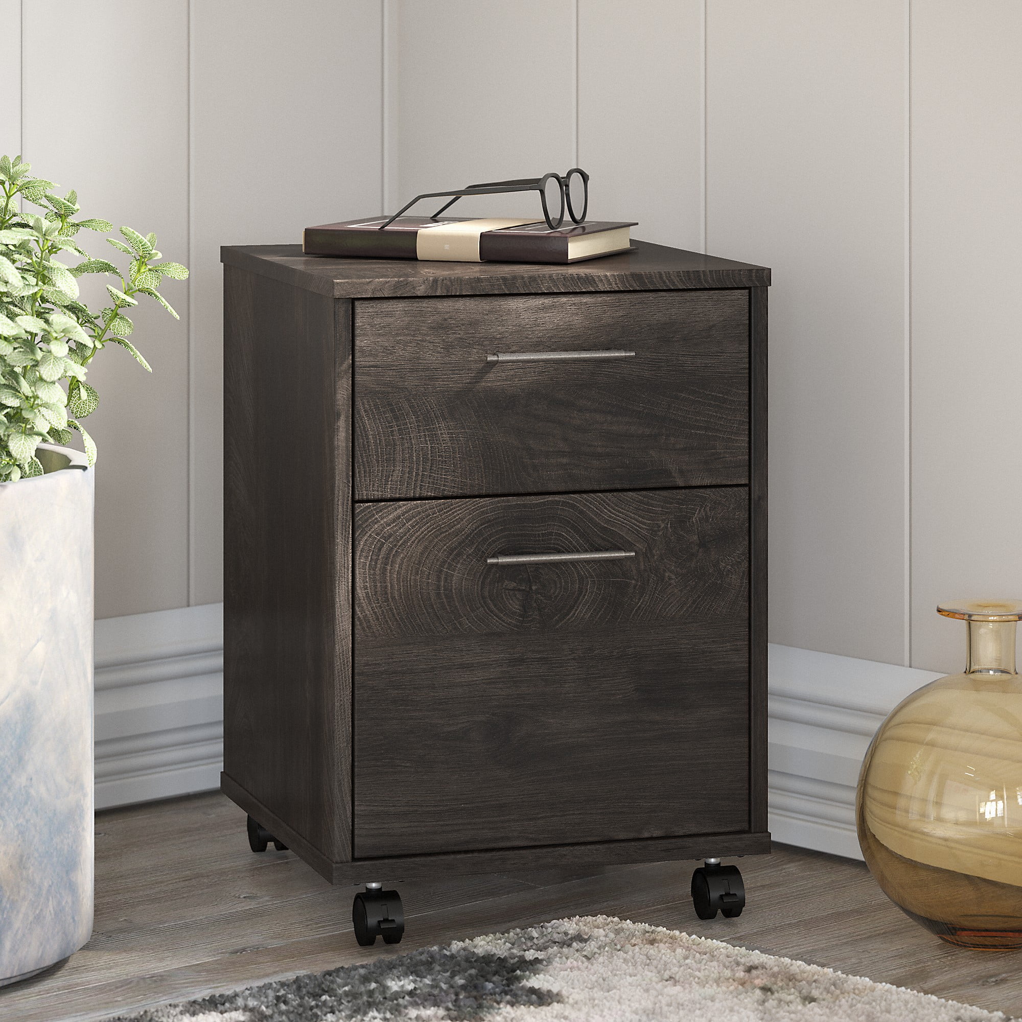 Bush Furniture Key West Mobile File Cabinet, 2 Drawer, Dark Gray Hickory