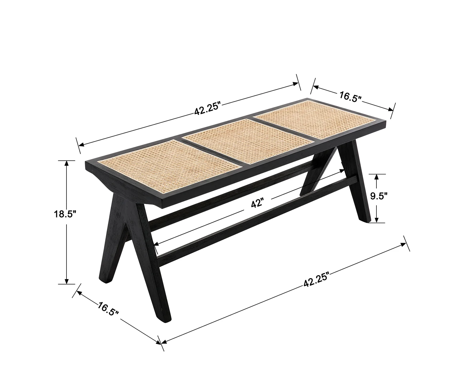 Dayalane Rattan Ottoman Bench, Farmhouse Dining Bench Cane End of Bed Bench, Wicker Entryway Bench Woven Shoe Bench for Foyer Dining Room Living Room Bedroom Hallway, Black