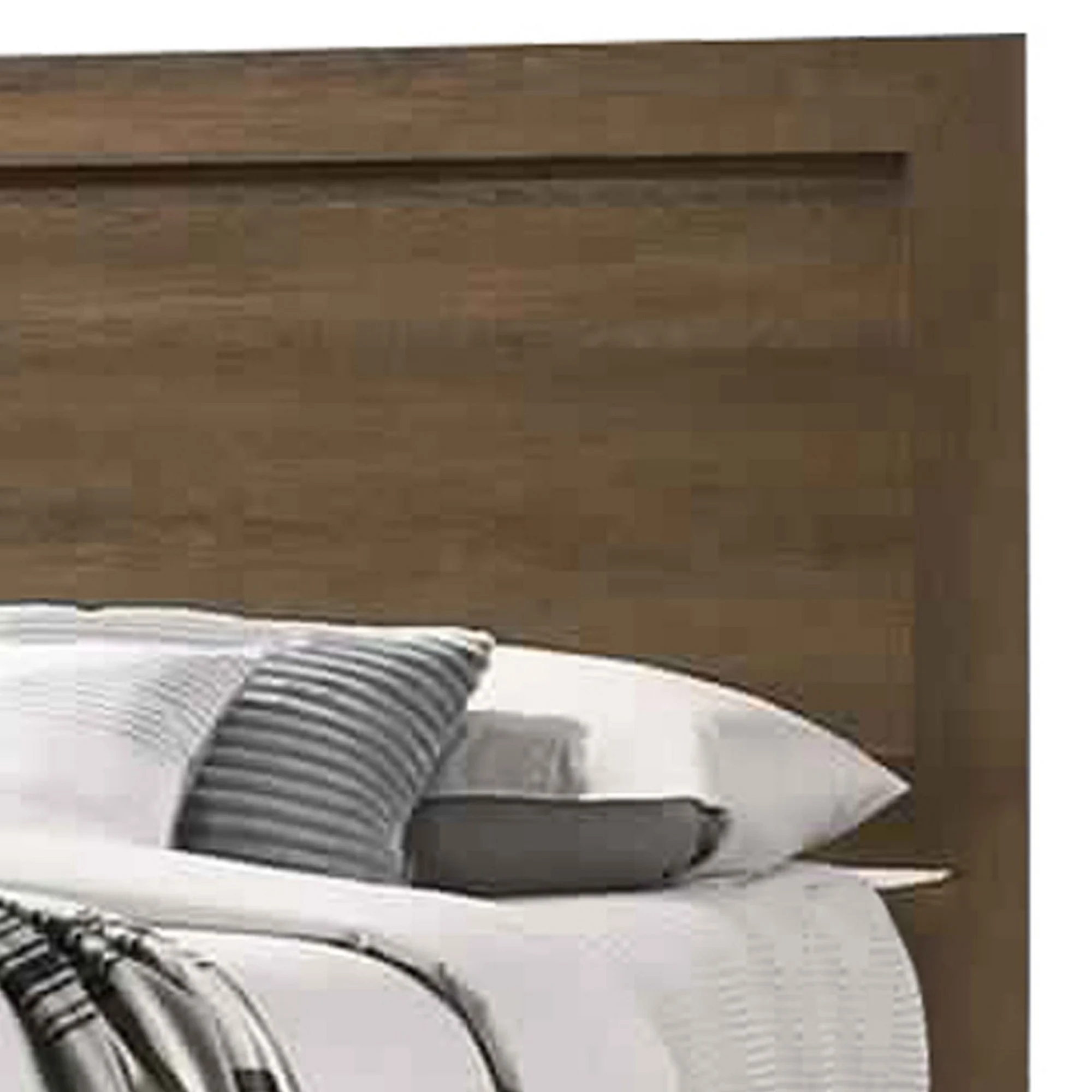 Transitional Style Wooden Eastern King Bed with Raised Molding Trim Brown- Saltoro Sherpi
