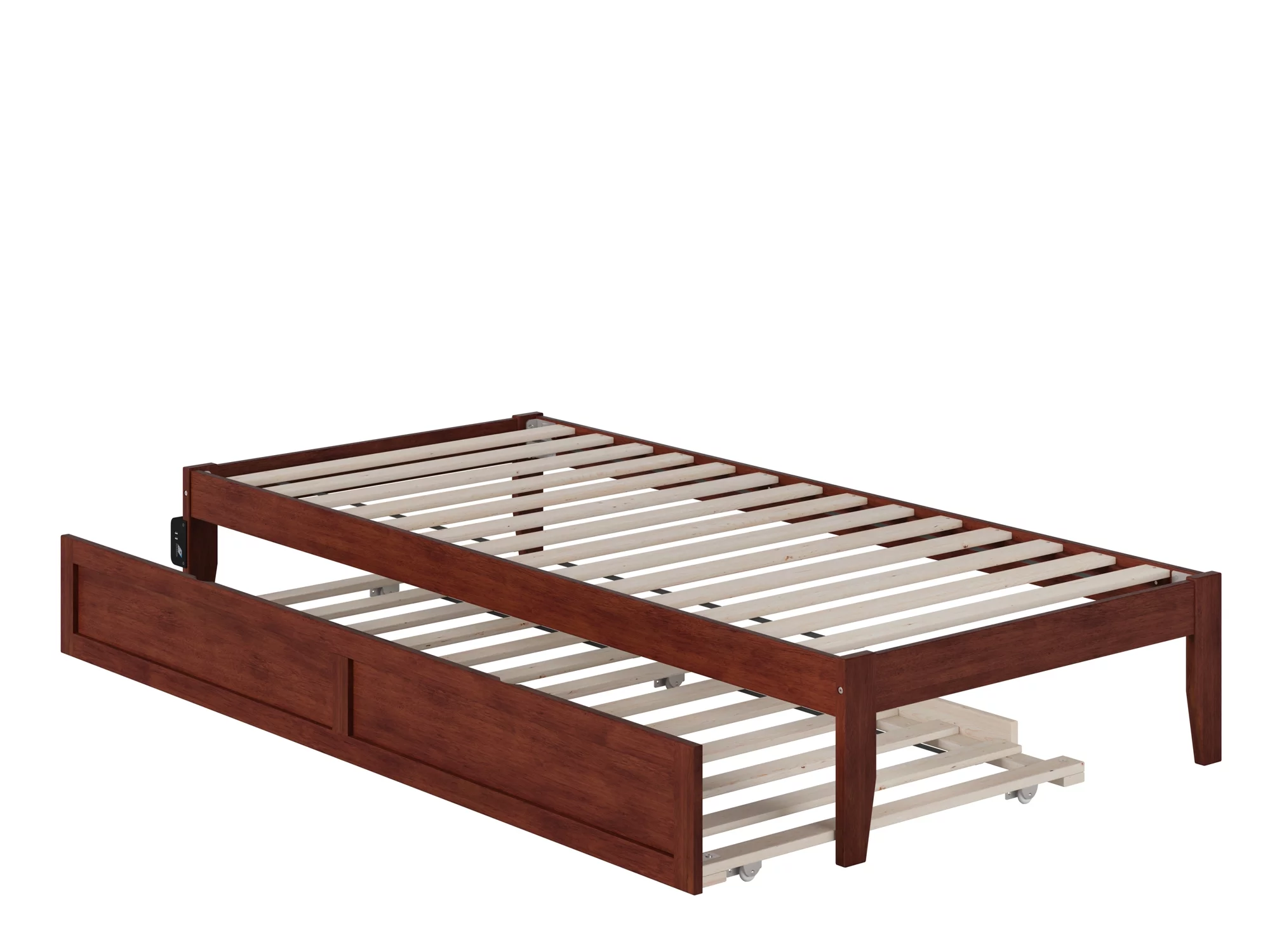 Colorado Twin Extra Long Bed with USB Turbo Charger and Twin Extra Long Trundle in Walnut