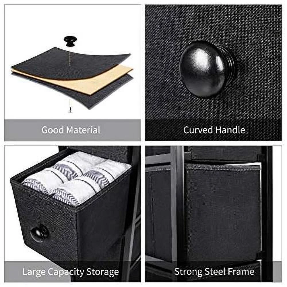 4 Drawer Narrow Dresser Storage 4 Tier Organizer Tower Unit Vertical Sturdy Steel Frame Removable Wooden Top For Bedroom Closets Hallway Entryway Laundry Room YLZ4B3…