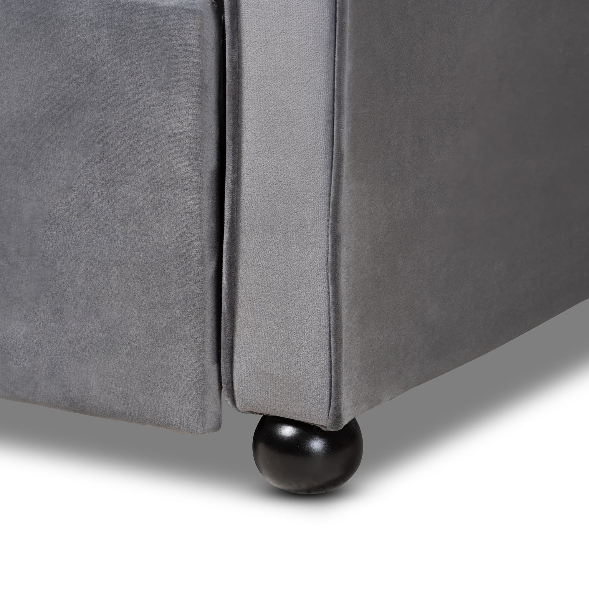 Baxton Studio Freda Transitional and Contemporary Grey Velvet Upholstered and Button Tufted Queen Size Daybed with Trundle