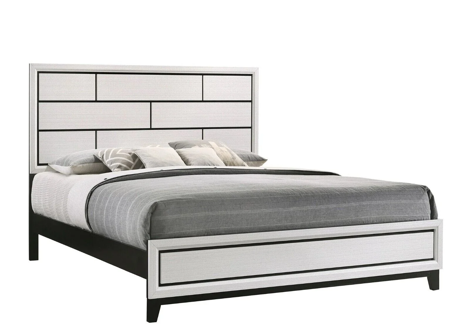 Contemporary Style 1pc King Size Low-Profile Bed Bedroom Furniture Wooden White Finish