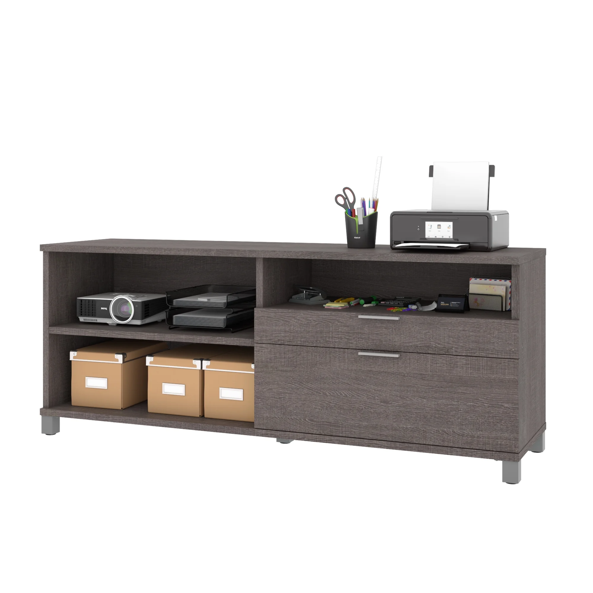Bestar Pro-Linea 72W Credenza with 2 Drawers in bark grey