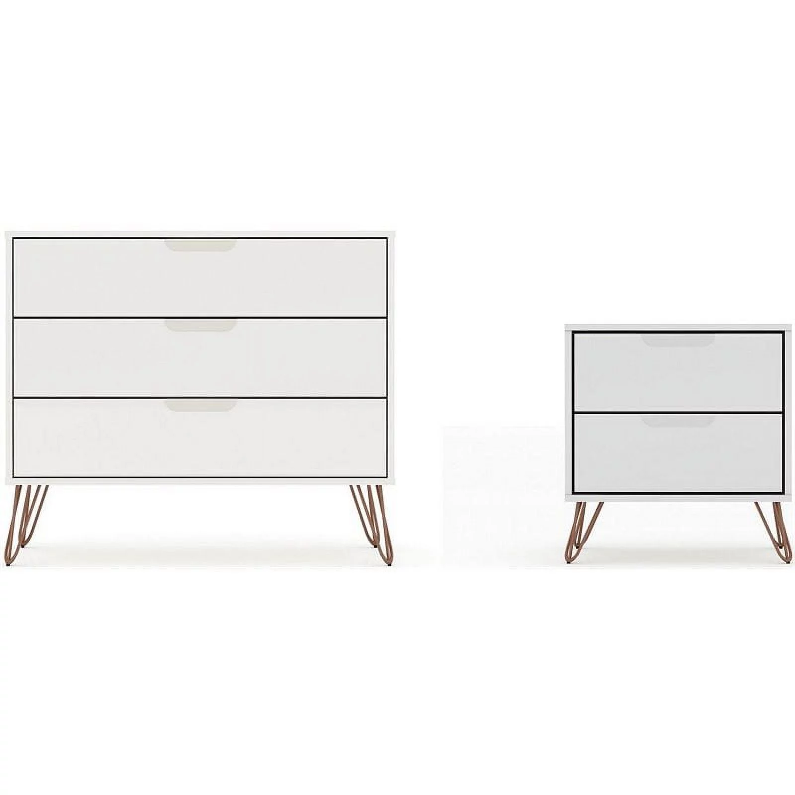 Pemberly Row 3 & 2-Drawer Mid-Century Wood Dresser and Nightstand in White