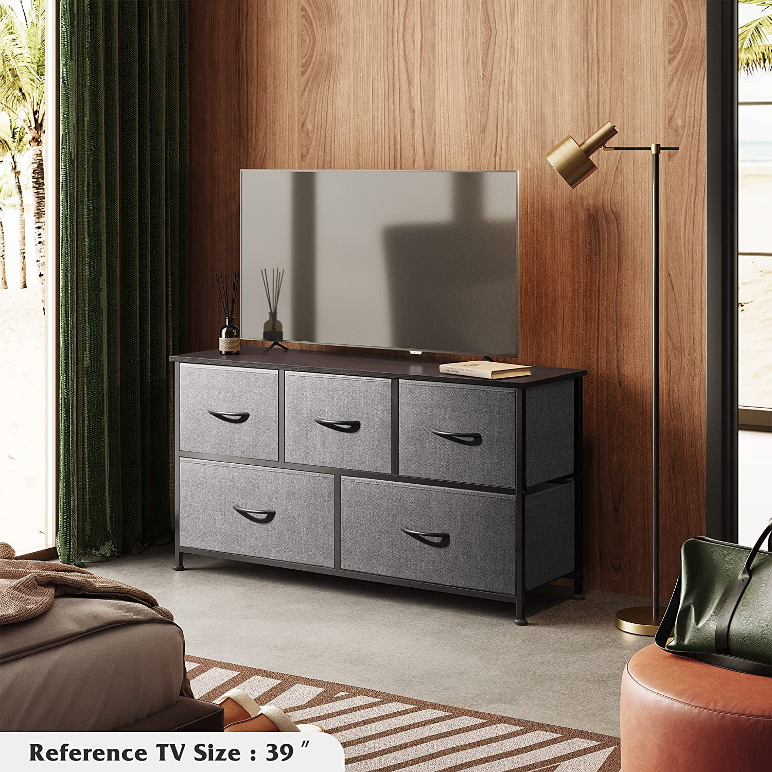 Dresser for Bedroom with 5 Drawers, Wide Chest of Drawers, Fabric Dresser, Storage