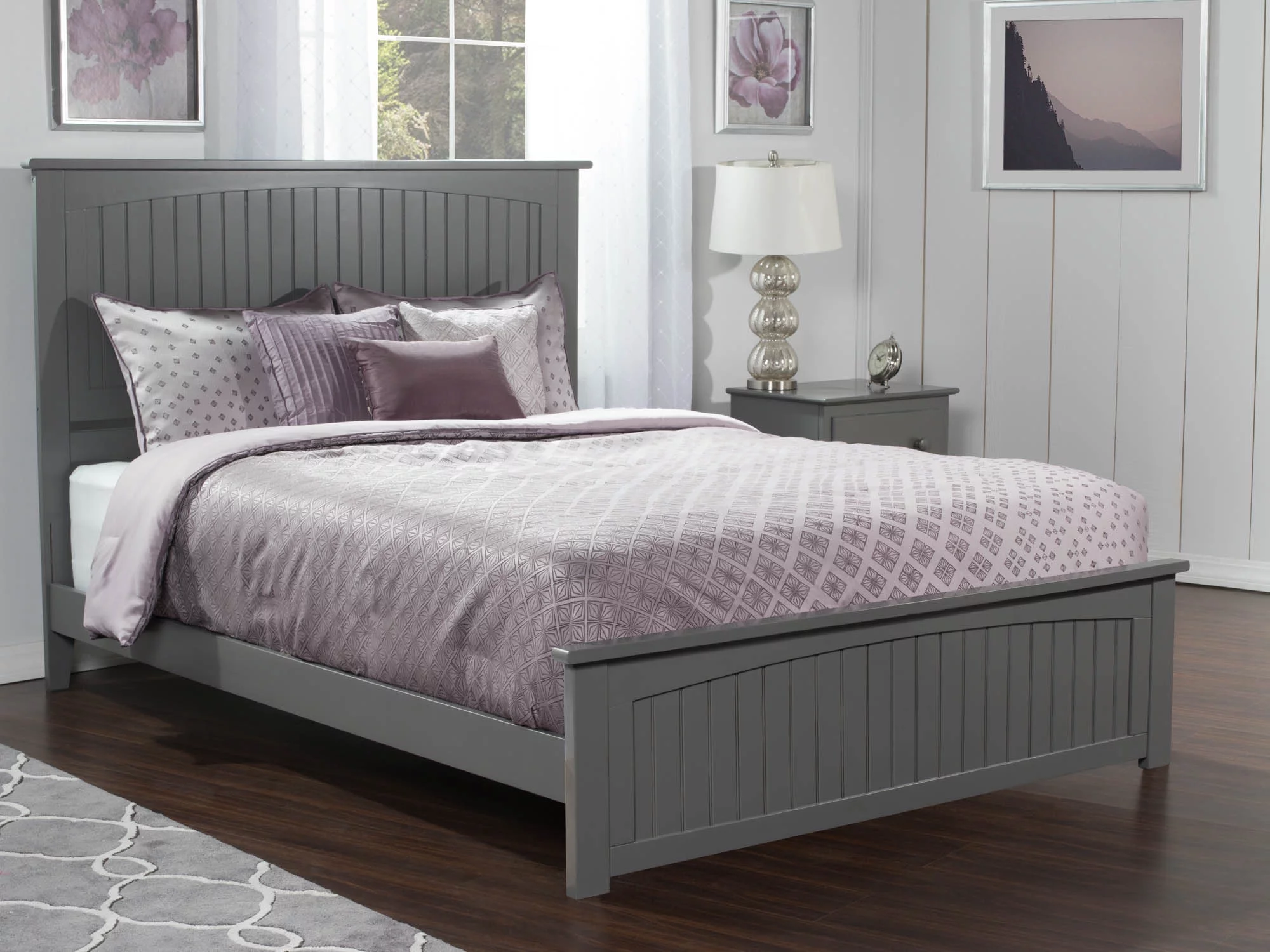 AFI Nantucket Queen Platform Bed with Cottage Headboard & Footboard, Grey