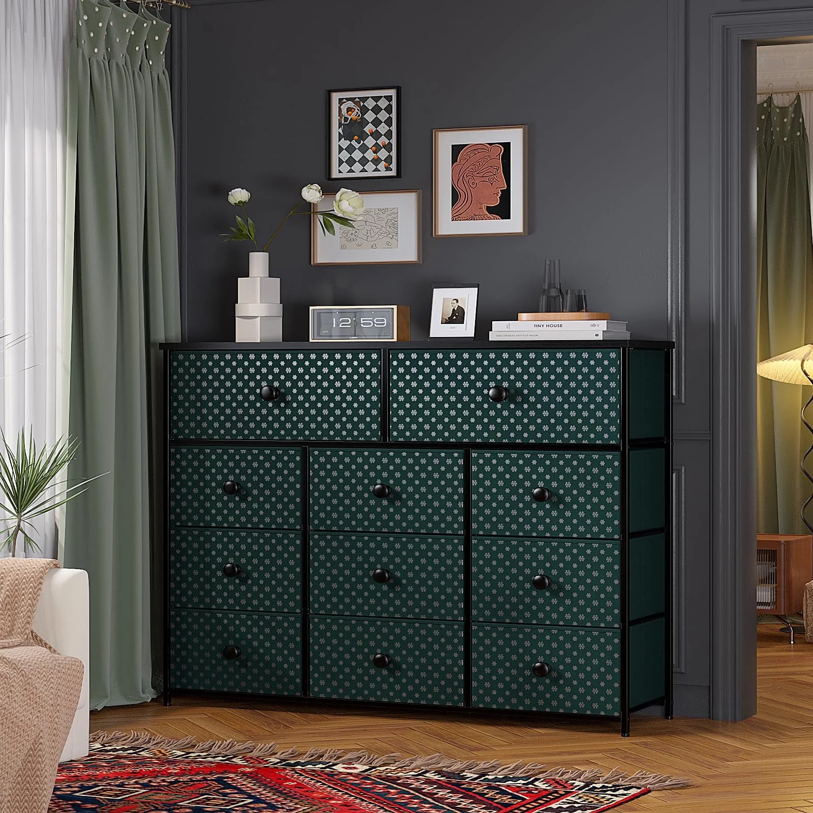 EnHomee Dresser for Bedroom with 11 Drawer Tall Dresser with Large Drawers TV Stand Dressers & Chest of Drawers Storage Dresser for Living Room Closet Nursery, Green