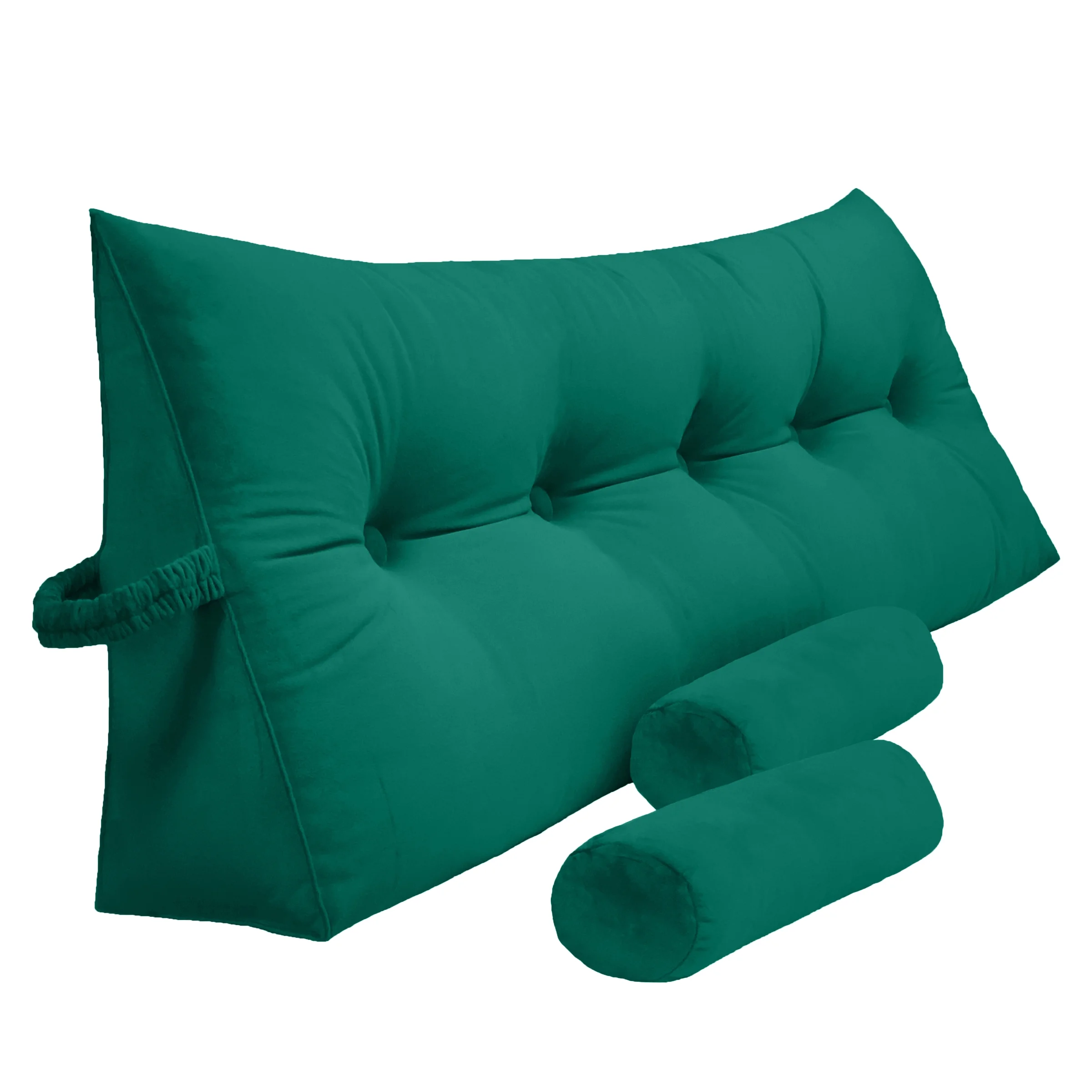 Peachwell Triangular Reading Bed Rest Pillow Large Bolster Cushion Headboard Backrest Wedge Pillow with Two Detachable Roll Pillows for Neck & Lumbar Support (Green, Queen: 59 x 8 x 20 inches)
