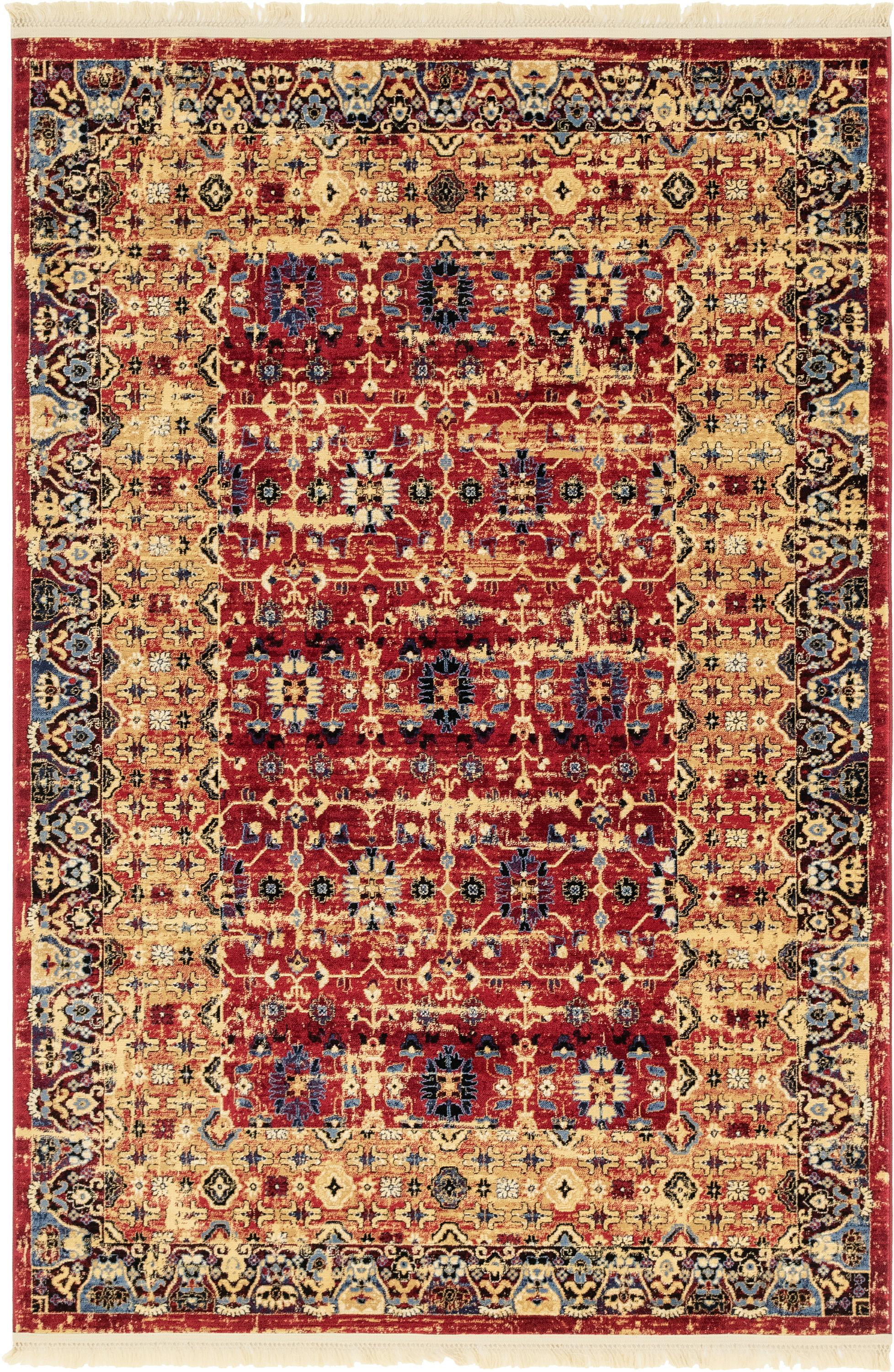 Unique Loom Hoya District Rug Red/Beige 6' x 9' Rectangle Floral Traditional Perfect For Living Room Bed Room Dining Room Office