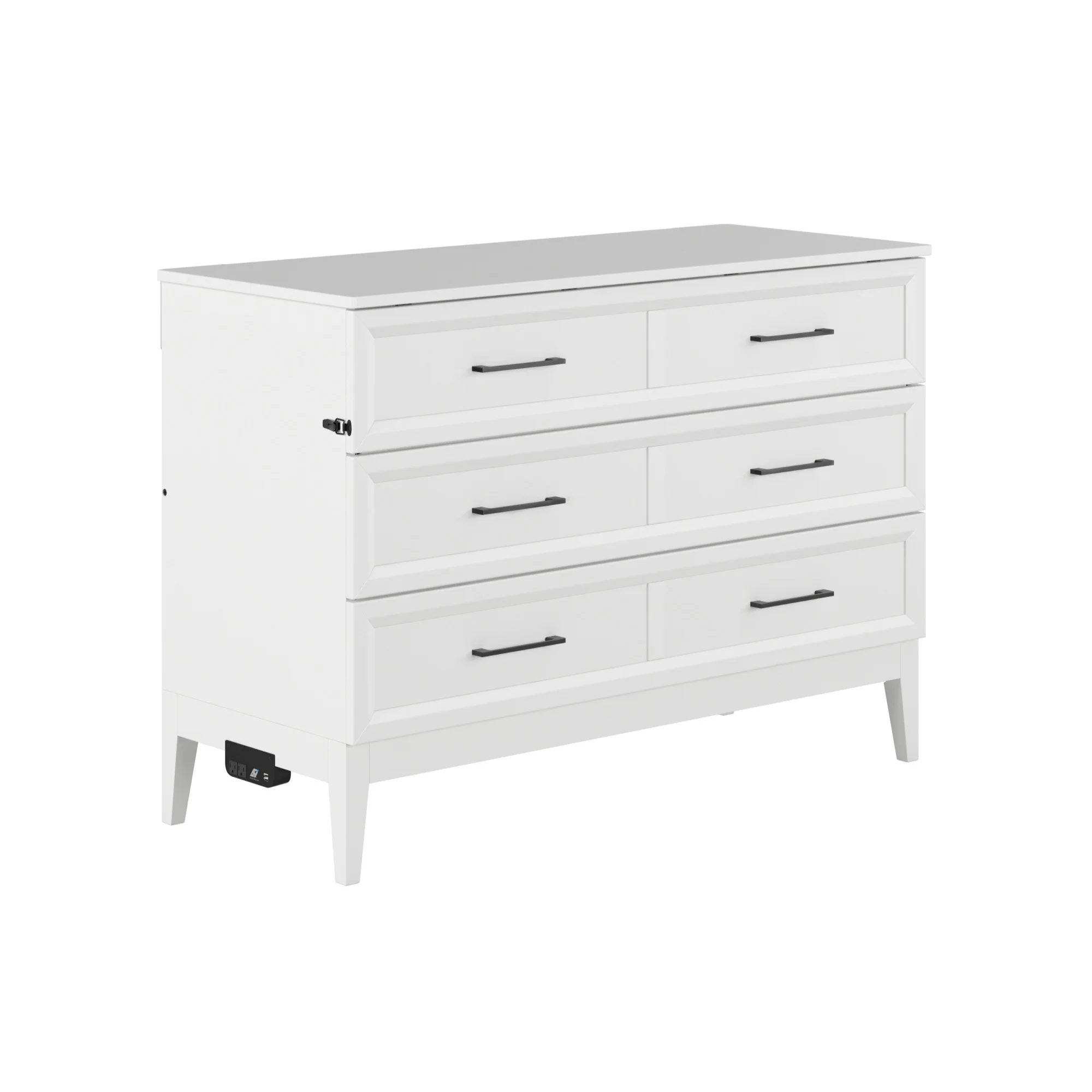 Santa Fe Full Murphy Bed Chest with Mattress & Built-in Charger in White