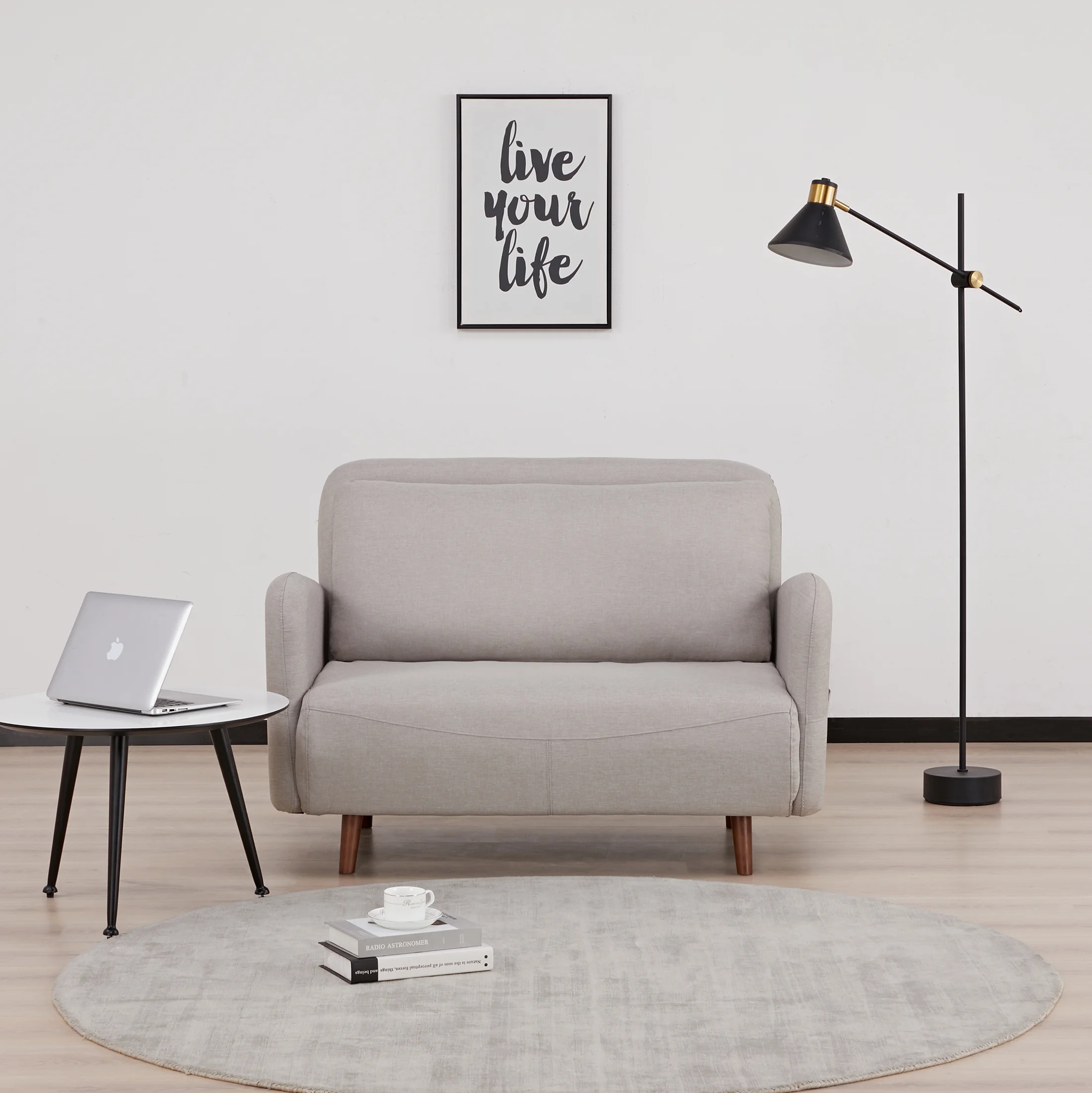 A&D Home Cypress Faux Linen Convertible Chair, Compact Futon Sleeper, Beige