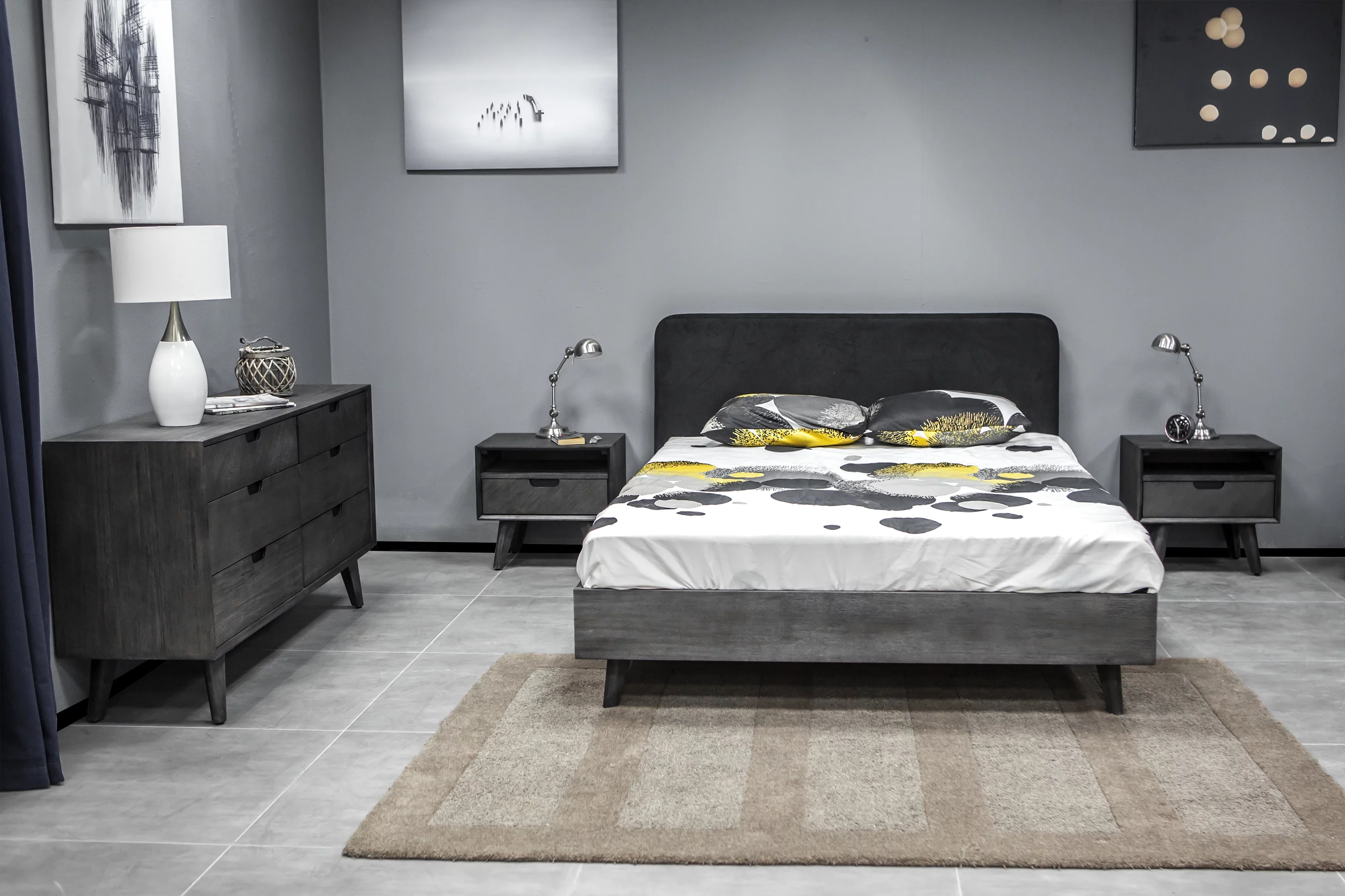 Armen Living Mohave 3-Piece Modern Wood Queen Bedroom Set in Tundra Gray