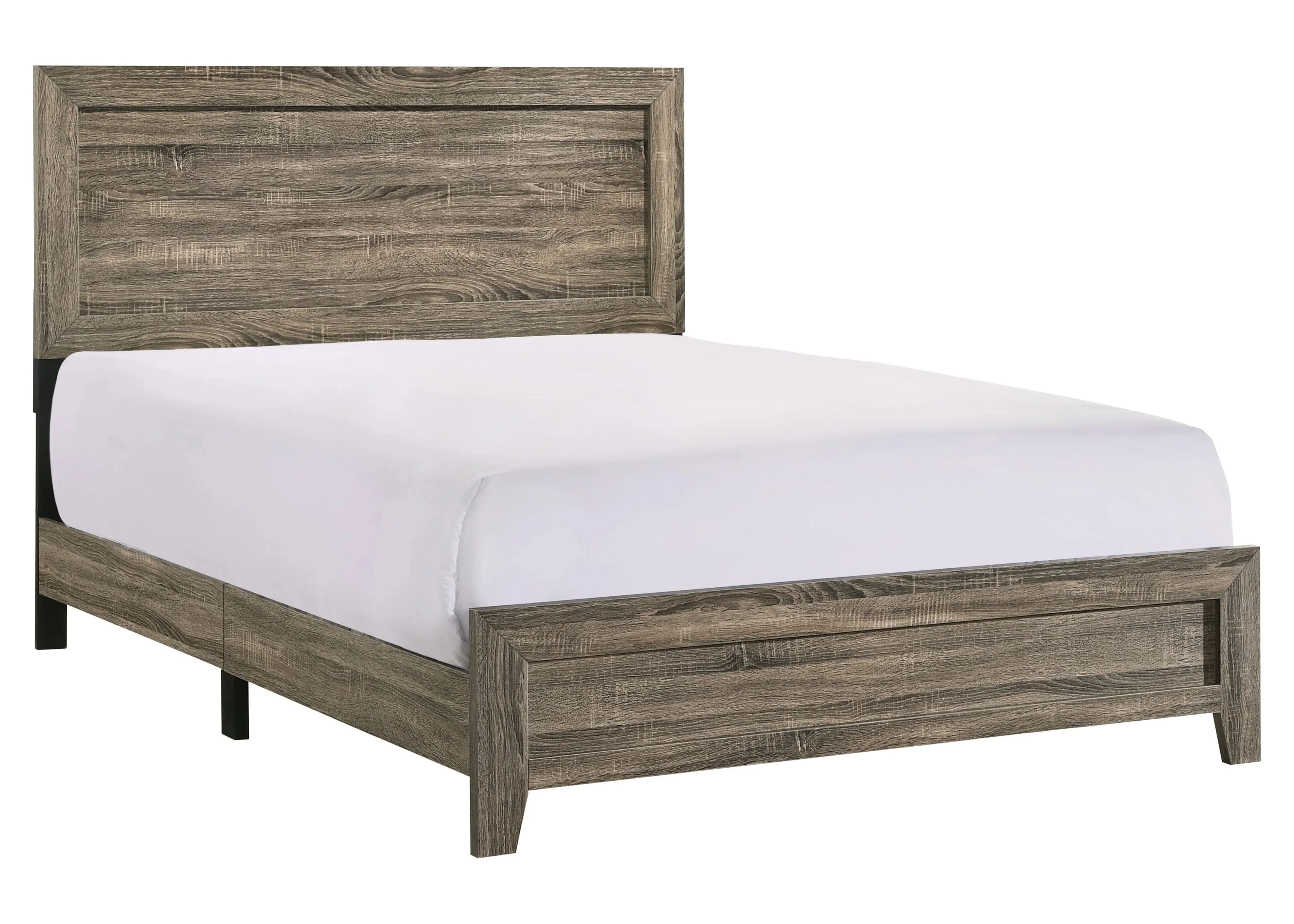 Traditional Grey Color Panel Bed Dresser Mirror Nightstand Set 4 Piece Queen Size Bedroom