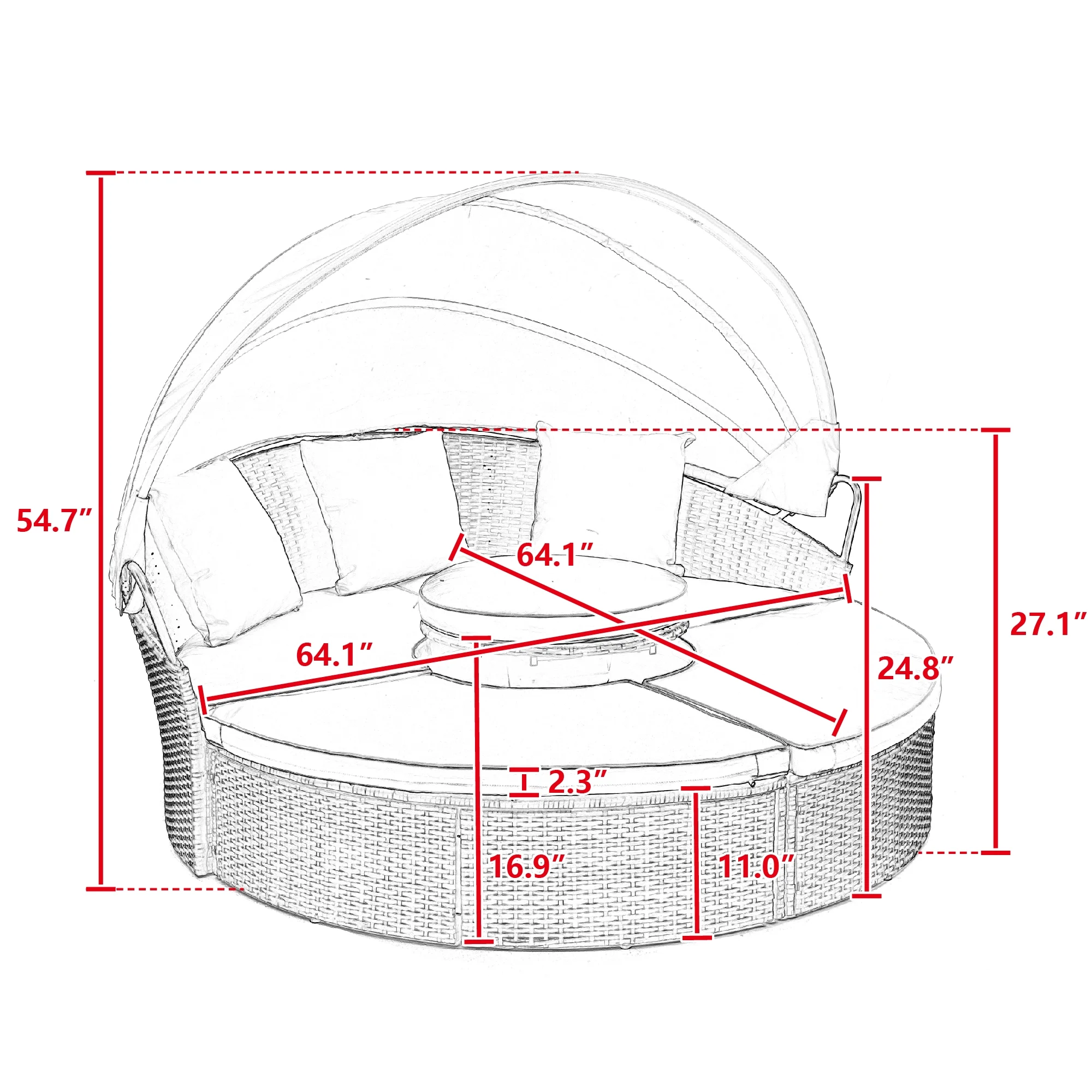 Holaki Conversation Sets, Round Patio Daybed Sunbed with Retractable Canopy and Cushion, Rattan Wicker Patio Furniture Daybed Sets, Outdoor Sectional Sofa Set for Garden backyard Pool
