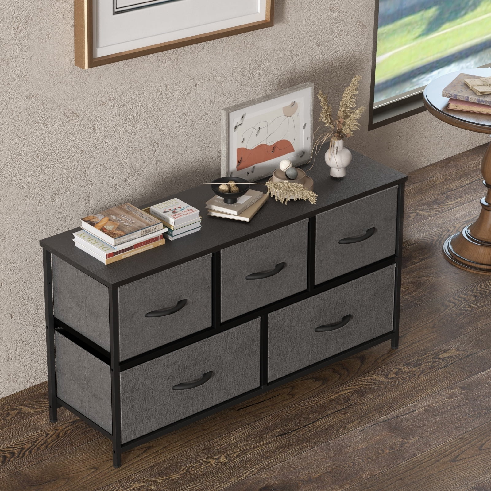 CoSoTower Dresser for Bedroom Storage Drawers Fabric Storage Tower with 5 Drawers, Chest of Drawers with Fabric Bins
