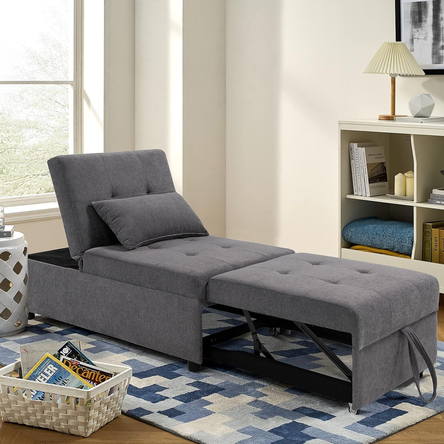YGDU Folding Ottoman, Modern Sleeper Sofa Bed, 4-in-1 Function, Very Suitable for Ottoman, Chair, Sofa Bed, and Small Space Living as a Lounge Chair (Grey)