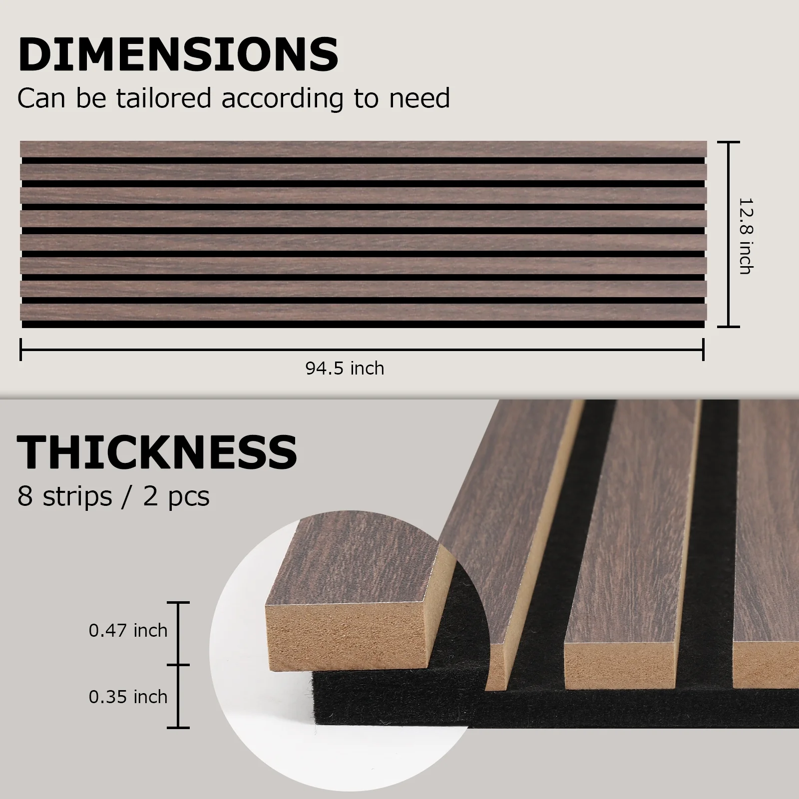 BUBOS Acoustic Wood Wall Panels,Decorative Sound Proof Panels for Walls and Ceiling,Acoustic Panels for Interior Design,3D Slat Wood Wall Panels (2Pack-94.49” x 25.2”, Natural Walnut)