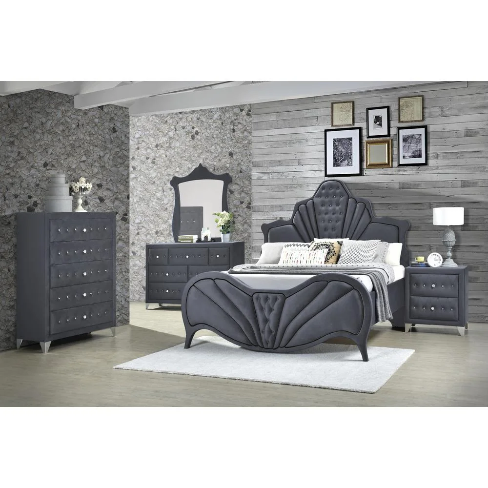 ACME Rectangular Upholstered 5-Drawer Dante Chest in Gray Velvet