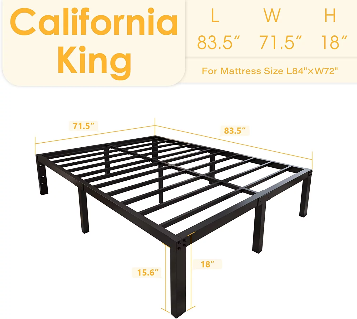 18 Inch Tall and Strong Platform Metal Bed Frame/Easy Assembly Mattress Foundation/ 4000lbs Heavy Duty Frame with Steel Slat Support/No Noise/No Box Spring Needed, Full