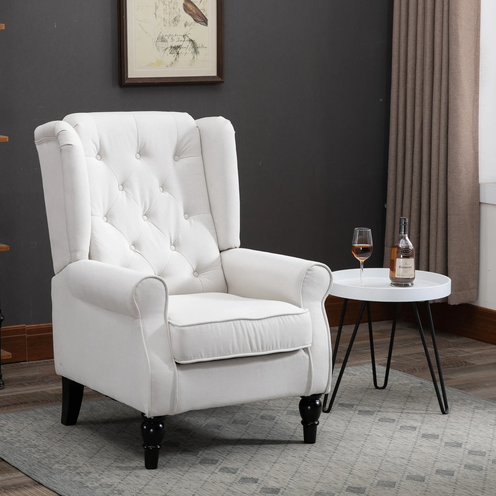 HOMCOM Button-Tufted Accent Chair with High Wingback, Rounded Cushioned Armrests and Thick Padded Seat, Cream White