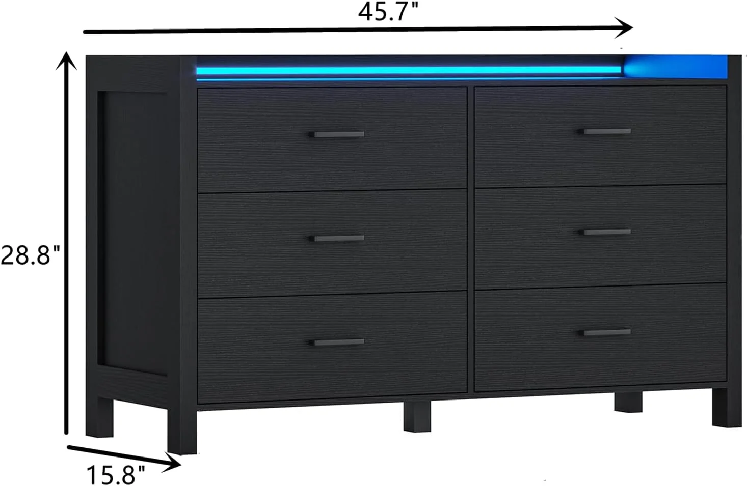xrboomlife Black Dresser for Bedroom 6 Drawer Dresser with LED Light Wood Dressers & Chest of Drawers Modern Dresser for Bedroom Living Room Entryway