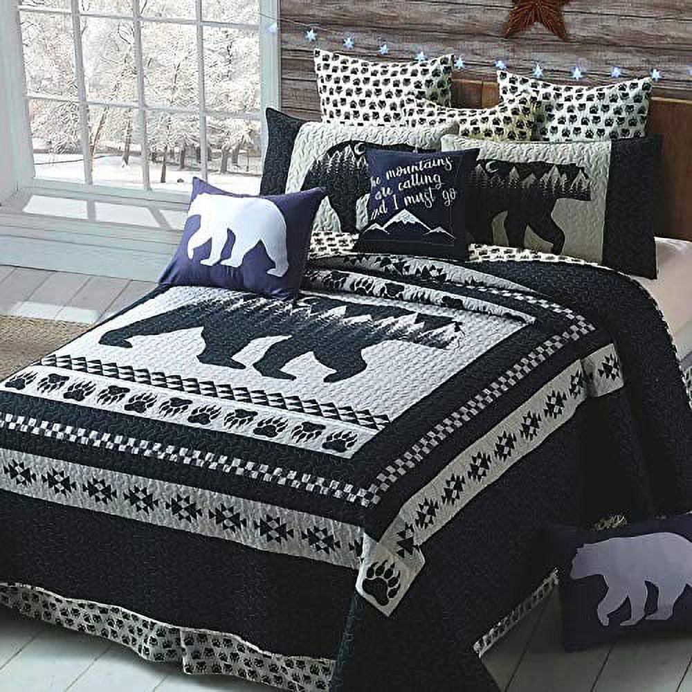 Virah Bella 3 Piece Moon Bear Quilt Set - Mountain Cabin Southwestern (Black, Queen/Full)