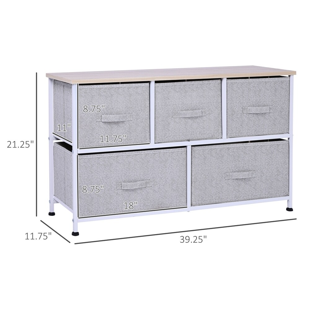 DEELIGHT 5 Drawer Bedroom Storage Dresser with Fabric Bins