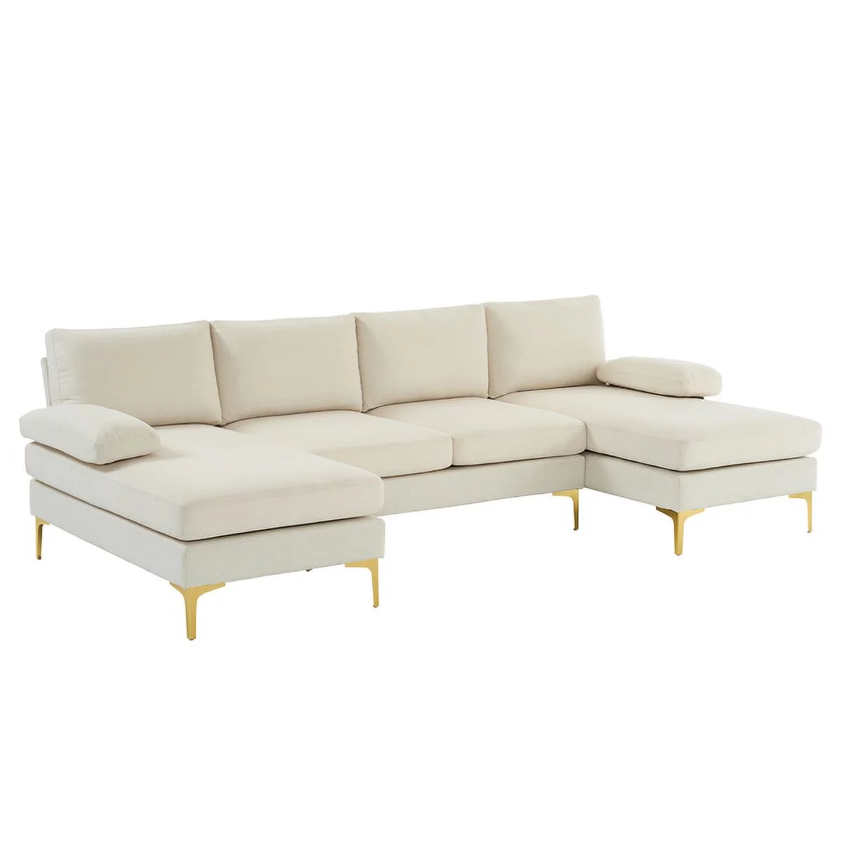 SYTHERS Convertible Sectional Sofa Couch 4-Seat Sectional Sleeper Sofa with Memory Foam & Double Chaise & Comfortable Backrest, Oversized Seats, White