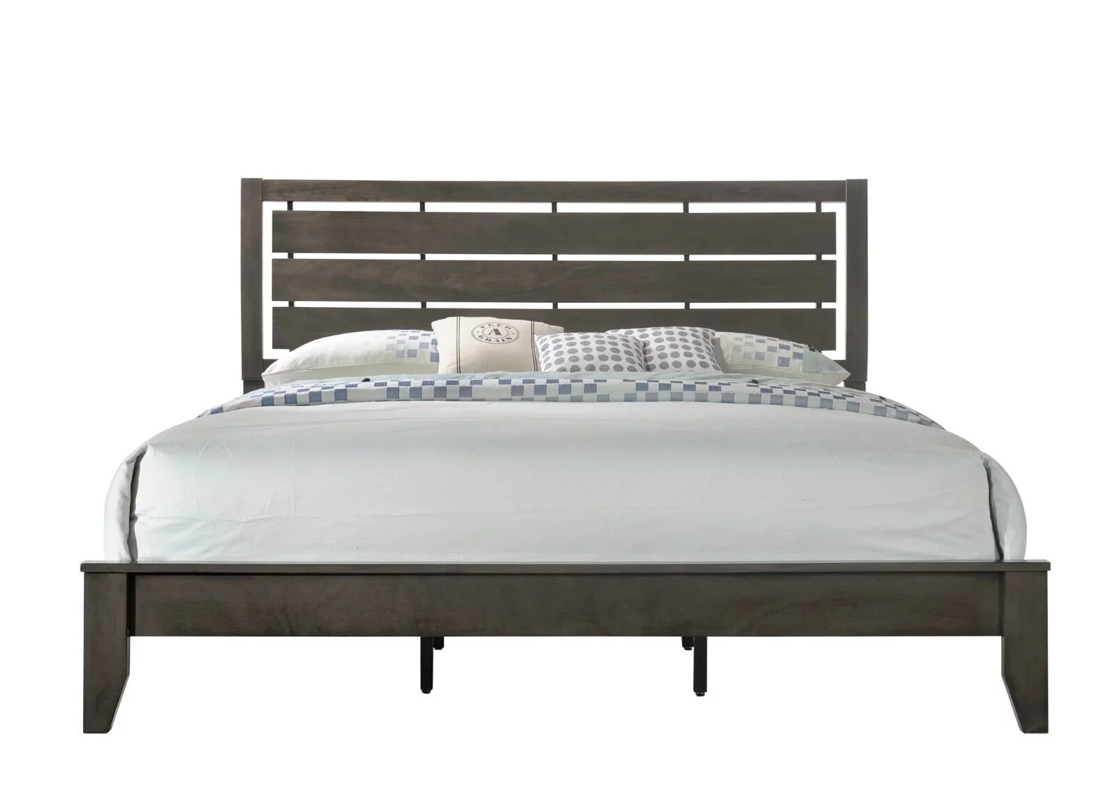 Contemporary Style King Size 6pc Bedroom Set Bed Dresser Mirror Nightstand Chest Wooden Furniture Gray Finish