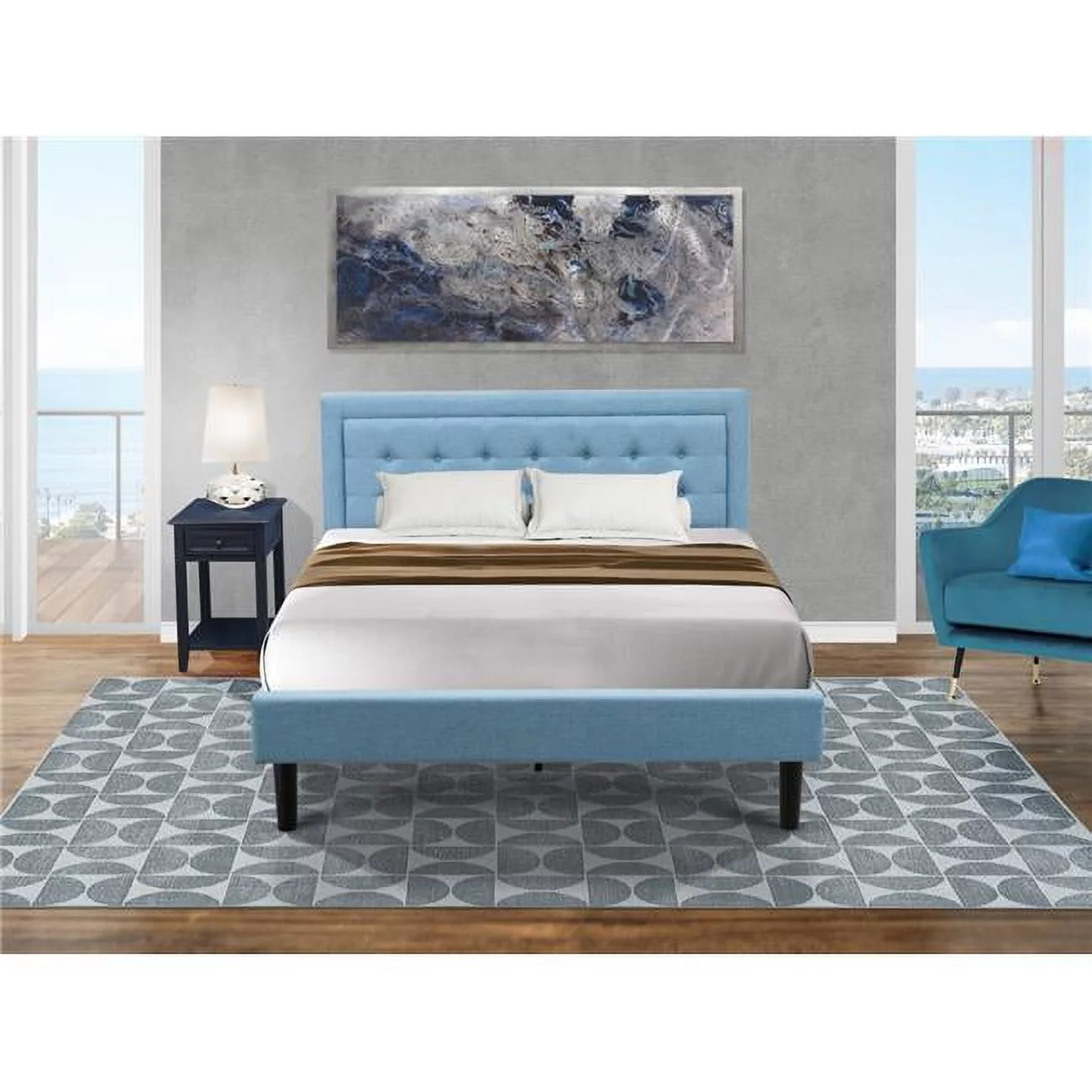 2 Piece Fannin Queen Size Bedroom Set - Denim Blue, Black & Navy Blue